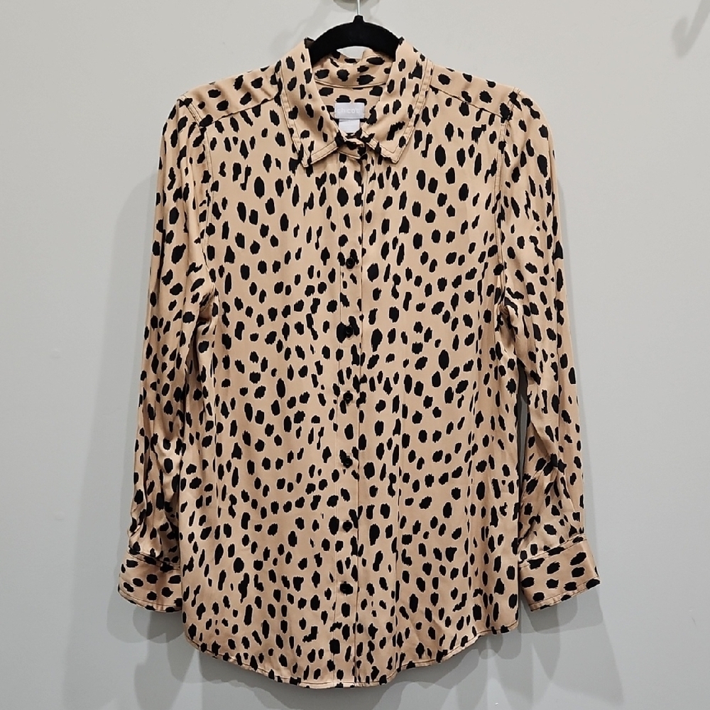 Chico's Tan and Black Animal Print Button Down